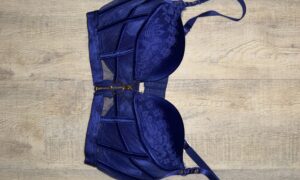 Blauer BH mit goldenem Reißverschluss – Elegant & getragen